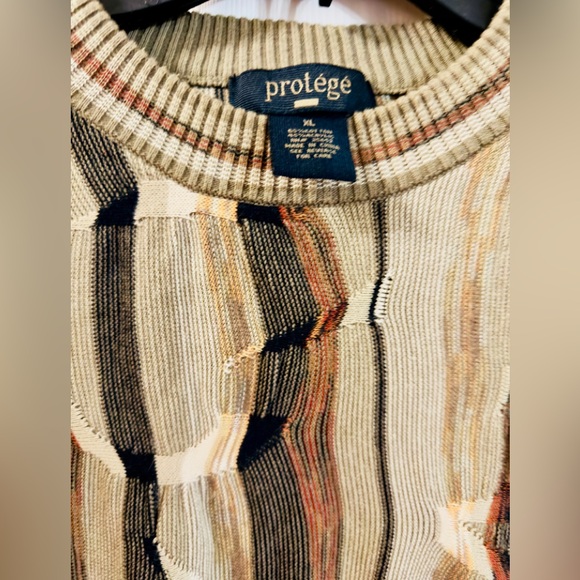 Vintage 90s Protégé Men Coogi-Style Cosby 3D Knit Neutral Brown Sweater Size XL - Picture 2 of 5